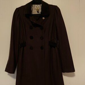 Vintage Forever Classic Brown Double Breasted Wool Pea Coat Snap Buttons Size L